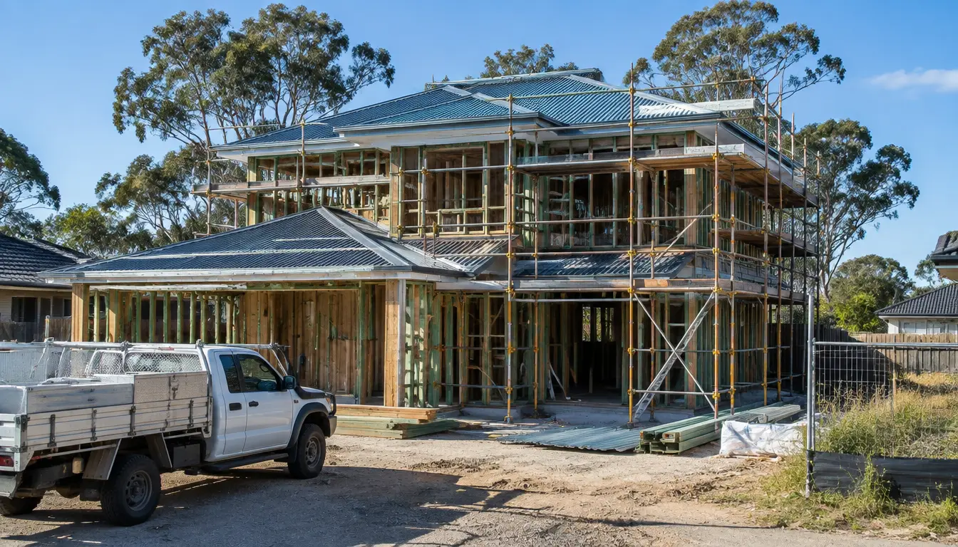 A double-storey home under construction in an Australian suburb
